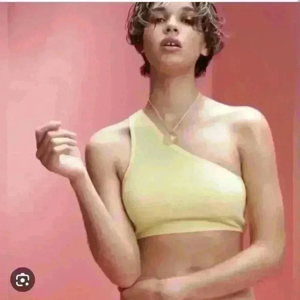 BNWT| ZARA Yellow Terry Cloth One Shoulder Asymmetric Sleeveless Crop Top